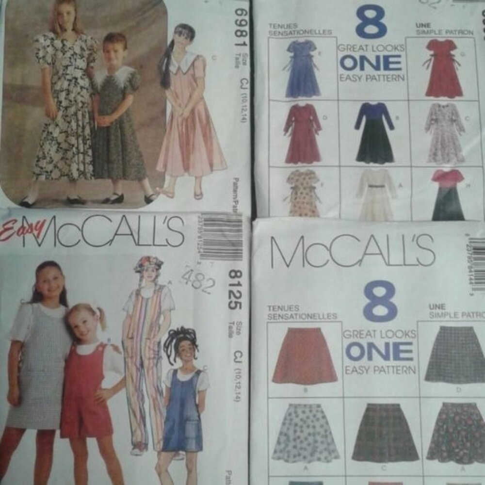 McCalls Girls 10 12 14 Sewing Patterns Dress Romper Skirt Jumpsuit Jumper Cut